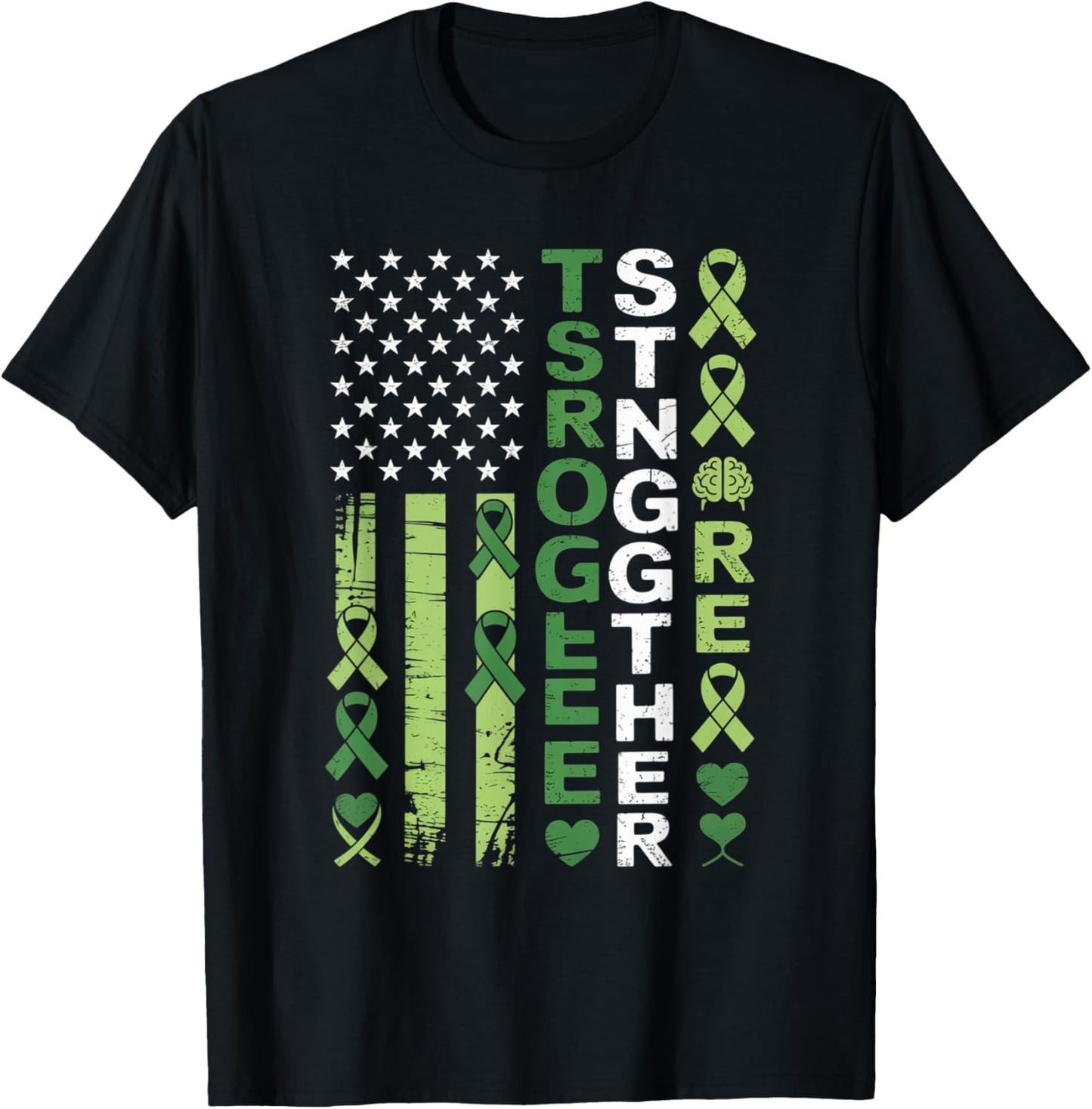 Mental Health Awareness Tee – Green Ribbon Flag Design T-Shirt