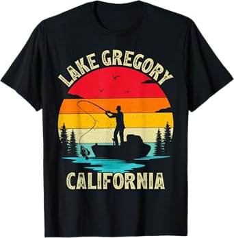 Summer Vacation Fishing Vintage California Gregory Lake Men Women Kids T-Shirt