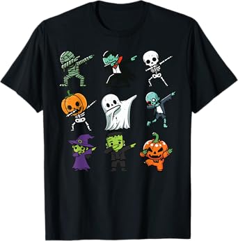 Halloween Ghost Pumpkin Skeleton Dab Costume Boys Girls Kids T-Shirt