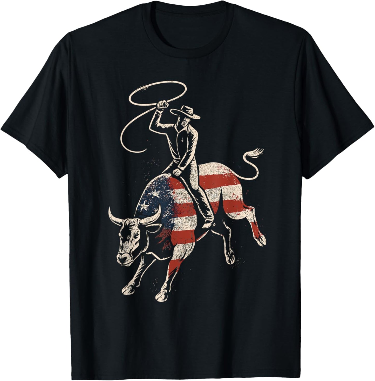 American Rodeo Bull Rider USA Flag Patriotic Western Cowboy T-Shirt