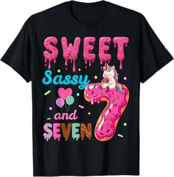 Sweet Sassy And Seven 7th Birthday Donut Unicorn Funny Donut T-Shirt