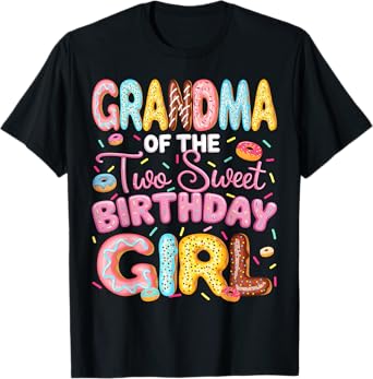 Grandma Of The Two Sweet Birthday Girl Donut 2Nd Birthday T-Shirt
