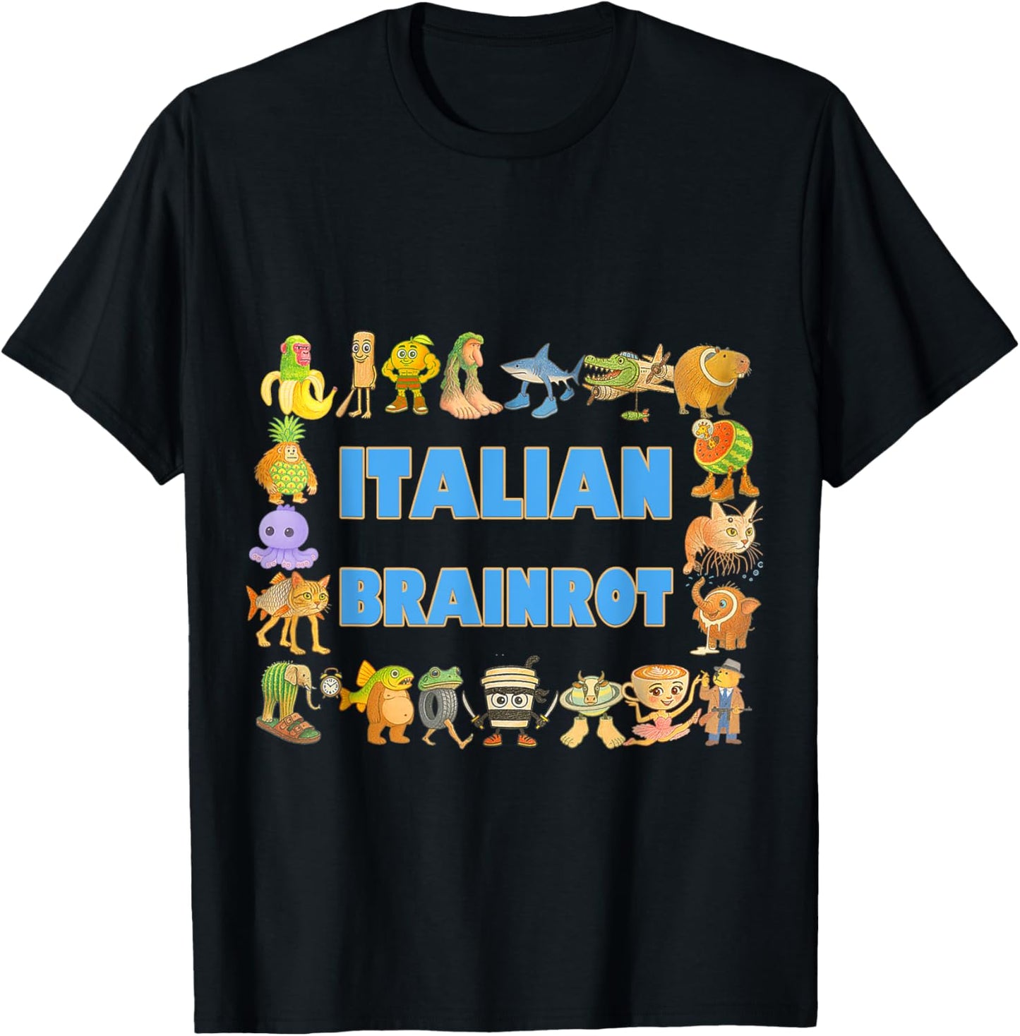 Funny Italian Brainrot Characters for Kids Cute Cartoon Art T-Shirt