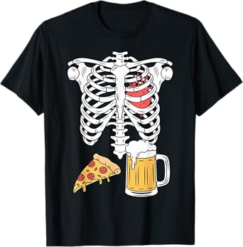 Funny Skeleton Heart Pregnancy Pizza Beer T-Shirt