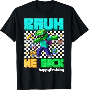 Bruh We Back To School Kids Boy Dabbing Video Game Pixel T-Shirt