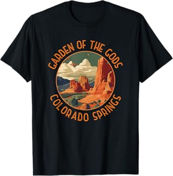 Garden of the Gods Merch Apparel Designs Unisex-Adults Distressed Retro Colorado Springs T-Shirt - Black - Small