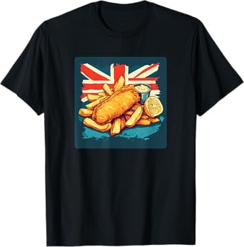 Kawaii Motto Designs Fish and Chips Lover Classic British Food T-Shirt