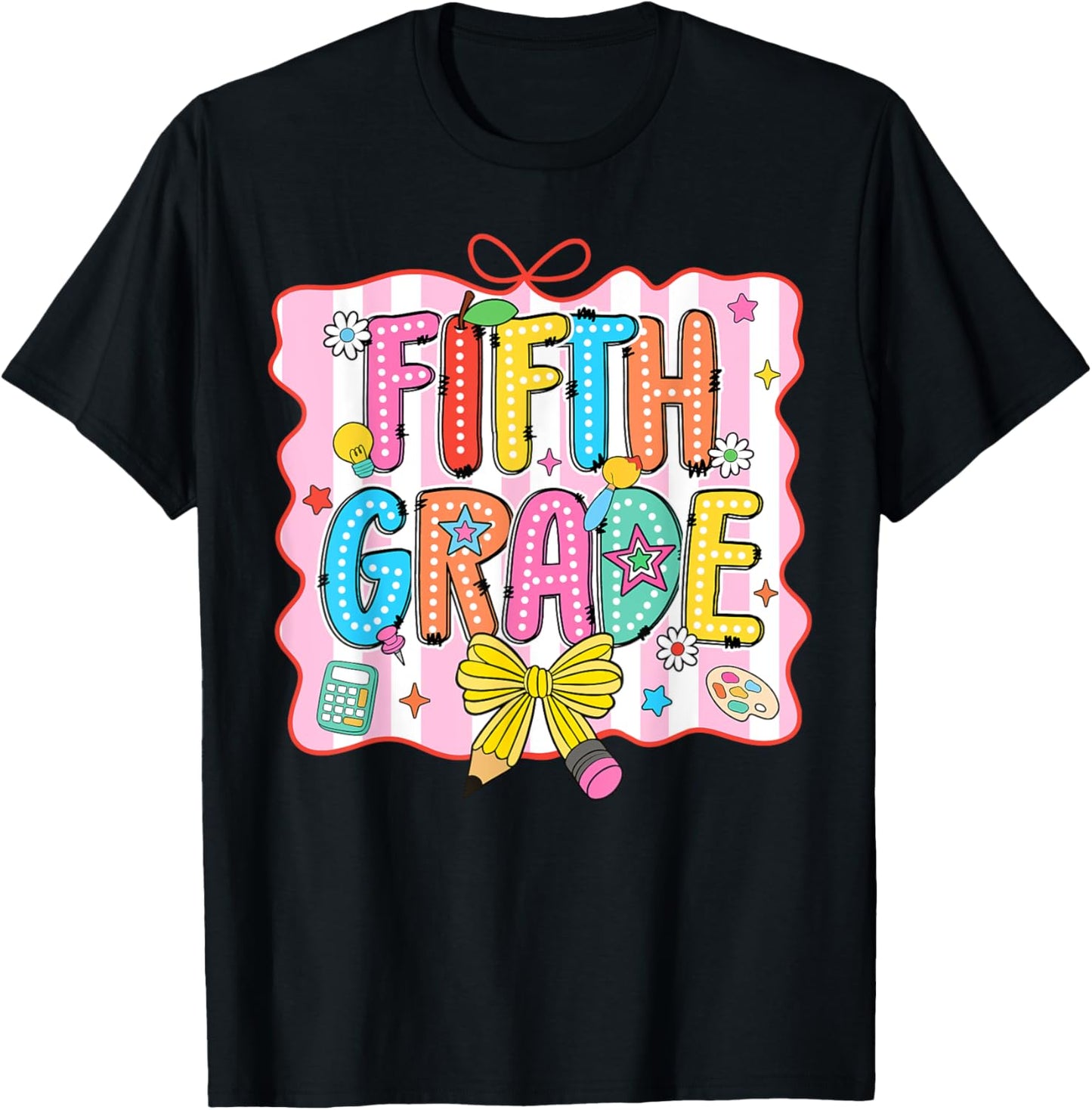 Fifth Grade Coquette Pencil Bow Back To School Teacher Tee by TeeBrew
