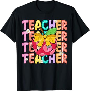 Coquette Bow Teacher Student Happy First Day Back To School T-Shirt