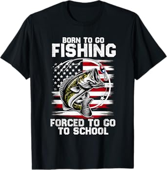 Born To Go Fishing Forced School Funny Fishing Kids Boys T-Shirt
