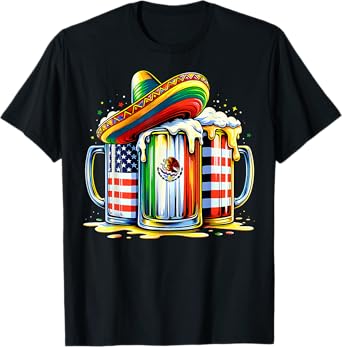 Beer Mexican USA Flag Cinco de Mayo Drinking Mexican Party T-Shirt