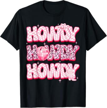 Disco Howdy Western Rodeo Girl Country Pink Cowgirl Leopard T-Shirt