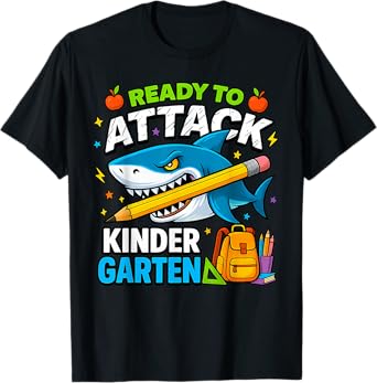 Ready to Attack Kindergarten Funny Shark Back to School Kids T-Shirt