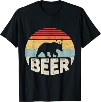 Vintage Retro Bear Deer Funny Beer T-Shirt