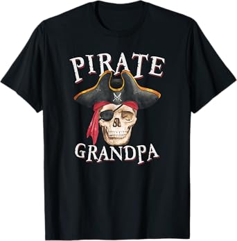 Mens Pirate Grandpa Halloween Skull Pirate Hat T-Shirt