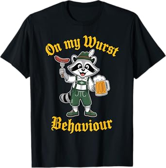 Oktoberfest On My Wurst Behavior Funny Raccoon German Beer T-Shirt