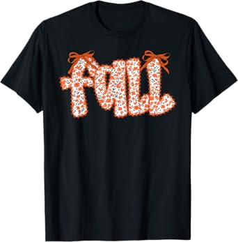 Fall Leaves Coquette Bow Wildflower Thanksgiving Autumn T-Shirt
