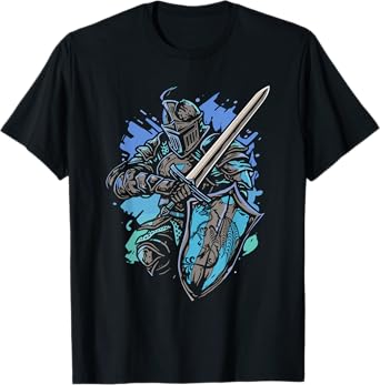 Medieval Knight Armor Sword Shield Vintage Men Boys Graphic T-Shirt