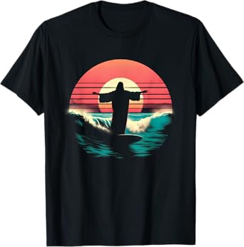 Jesus Surfing On Water - Funny Christian Religious Surfer T-Shirt