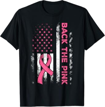 Back The Pink Us Flag Breast Cancer Awareness Women Men Kids T-Shirt