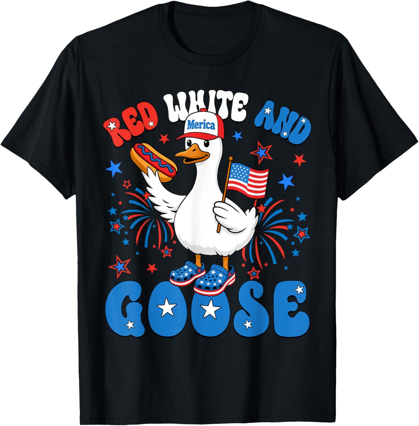 Red White and Goose Funny 4th Of July Patriotic USA Goose T-Shirt