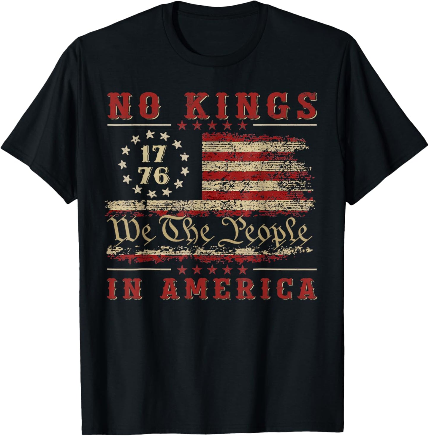 Retro June 14th No Kings In America 1776 USA Flag Men Women T-Shirt