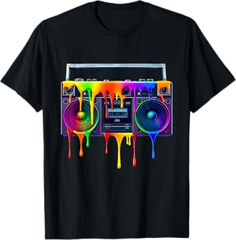 Dripping Paint Boombox Funny Old School 80s Music Hip Hop T-Shirt