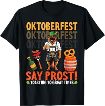 Say Prost German Shepherd Pretzel & Beer Oktoberfest Vibes T-Shirt