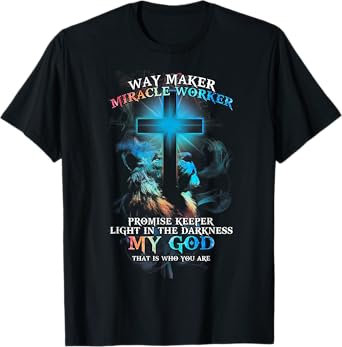 Lion Cross Light Colourful Waymaker Miracle Worker T-Shirt