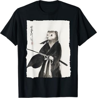 Ferret Samurai Janpanese Vintage Warrior Art Anime Graphic T-Shirt