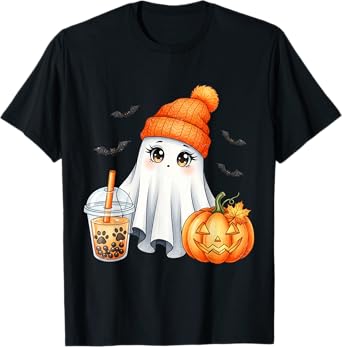 Cute Ghost Drink Halloween Spooky Season Men Women Kids T-Shirt