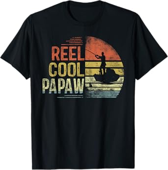 Reel Cool Papaw Fishing Gifts Papaw Birthday Vintage T-Shirt, Small, Black