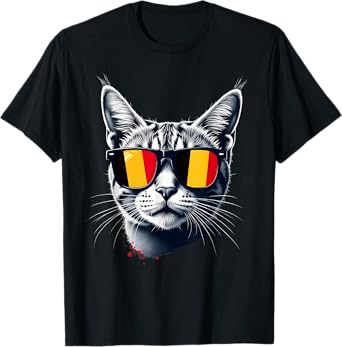 Patriotic Belgium Tabby Cat Belgian Flag T-Shirt