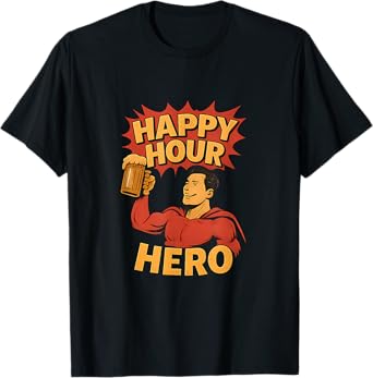 Happy Hour Hero Beer Mug Funny Comic Superhero Graphic T-Shirt