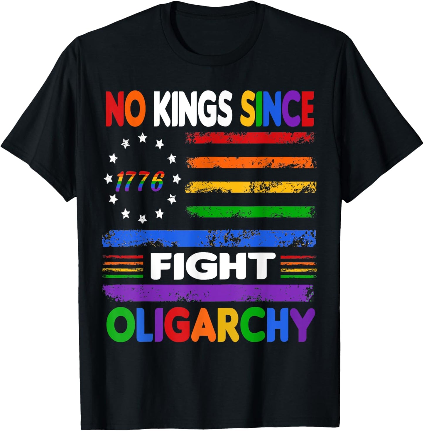 Vintage No Kings Fight Oligarchy Woman's Girl America Flag T-Shirt