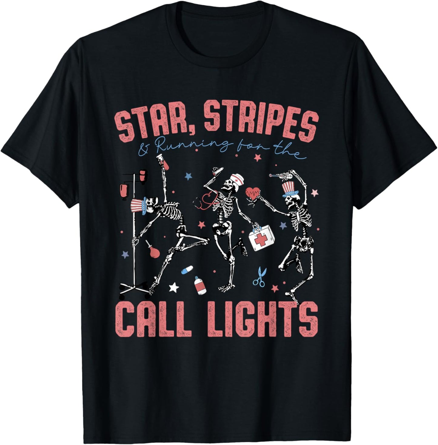 4th Of July Skeletons Dance Star Stripes And Call Lights T-shirt