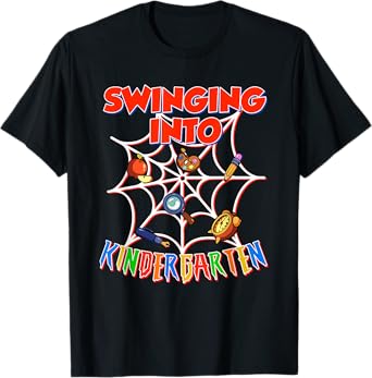 Swinging Into Kindergarten Spider Back to School Boys Kids T-Shirt