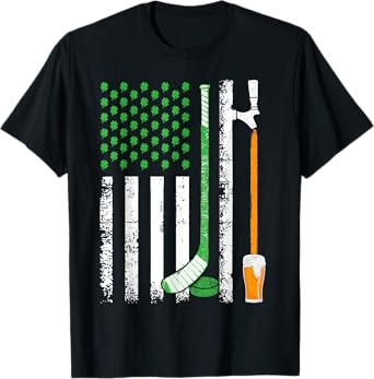 Irish American Flag Ireland St Patricks Day Beer Ice Hockey T-Shirt
