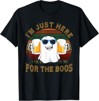 I'm Just Here for The Boos Funny Halloween Ghost Beer Retro T-Shirt