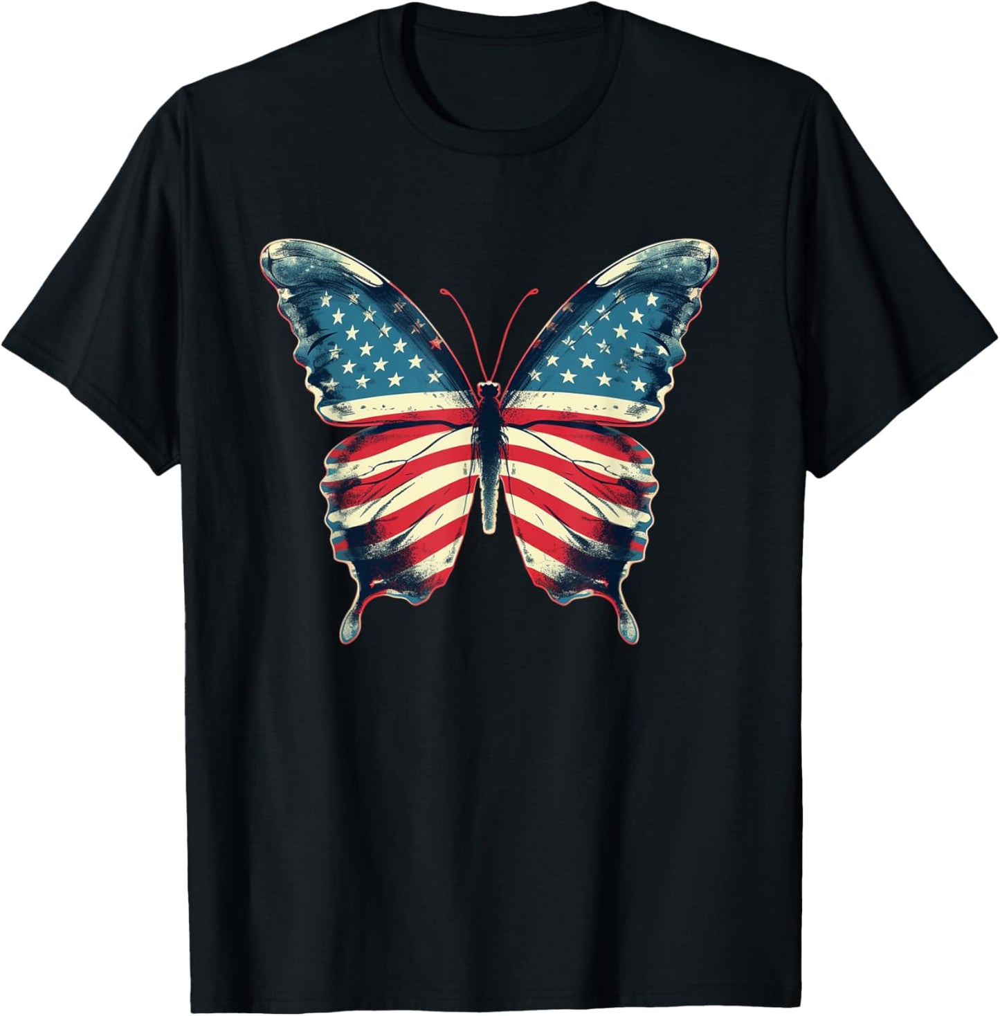 Butterfly USA Flag Vintage Cute American 4th Of July Girl T-Shirt