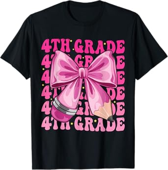 First Day Of 4th Grade Girls Coquette Bow Back To School T-Shirt