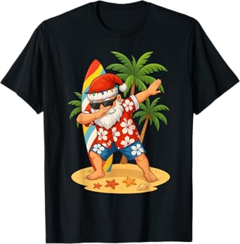 Christmas In July Funny Dabbing Santa Beach Hawaiian Summer T-Shirt