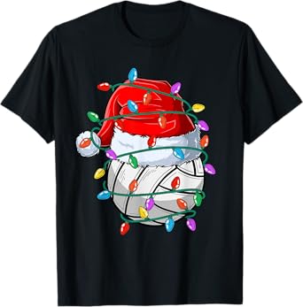 Christmas Volleyball Xmas Santa Sports Hat Ball Kids Boy Men T-Shirt