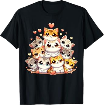 Cute Cats Anime Cat Kawaii T-Shirt for Men Women Girls Kids