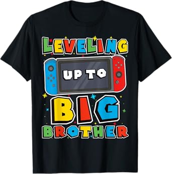 Leveling Up To Big Brother for Gamer Boys Kids Men girl team T-Shirt