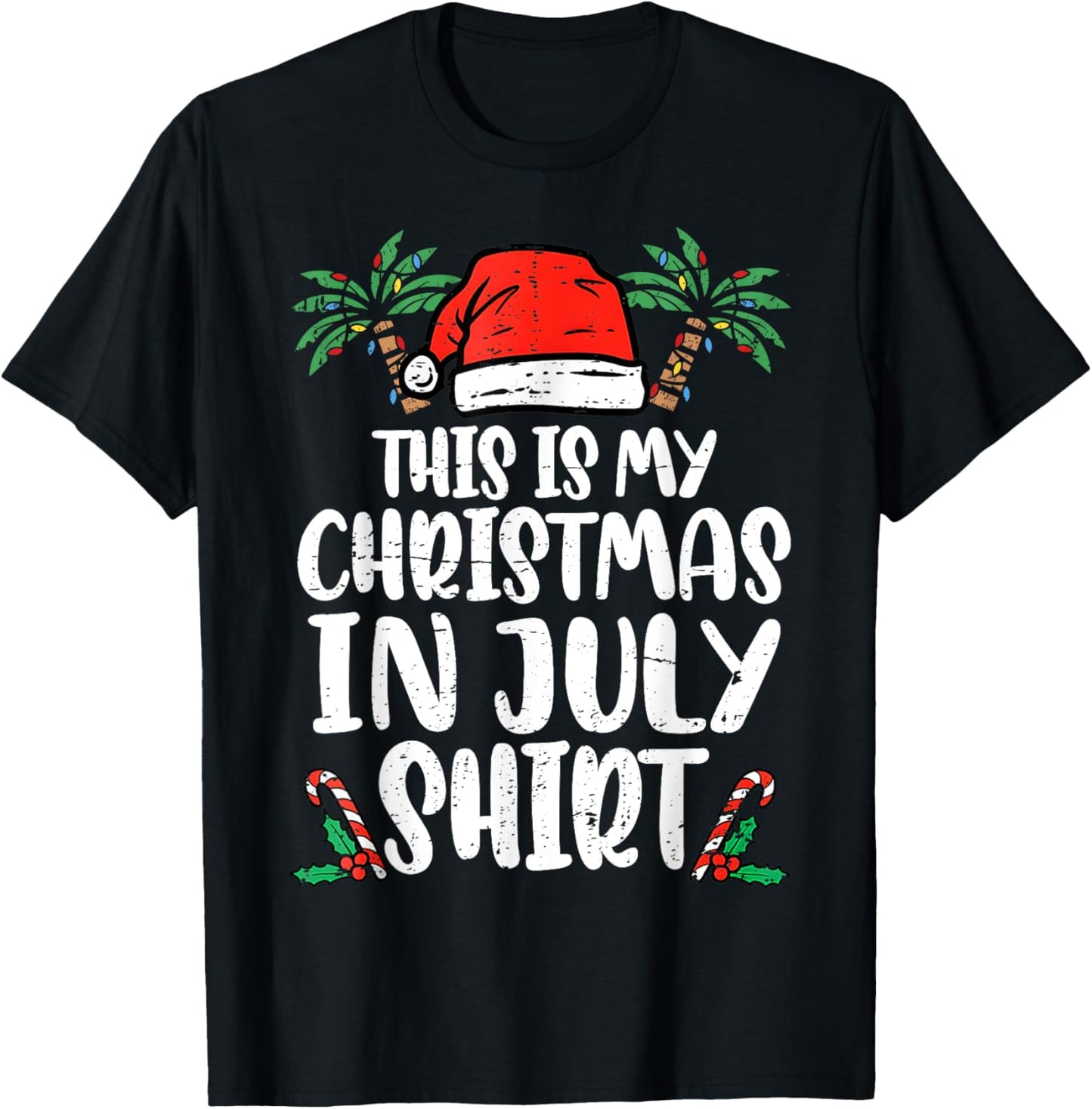 Christmas In July Shirt Santa Hat Summer Beach Vacation Xmas T-shirt