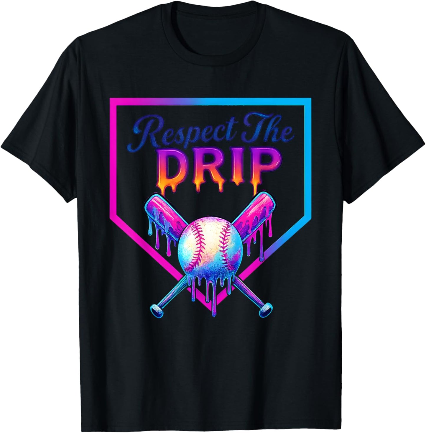 Baseball Home Plate Respect The Drip Ice Cream Drip T-Shirt