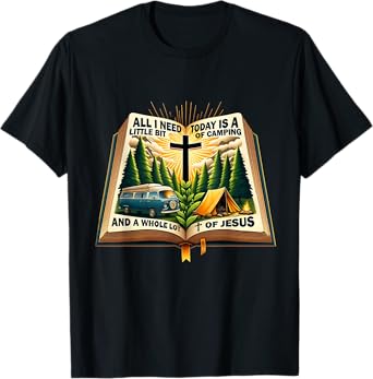 Camping and Jesus Outdoors Faith Bible Campfire Design T-Shirt