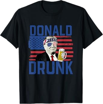 Donald Drunk 4th Of July US Flag Drinking President Trump T-Shirt