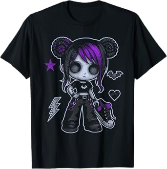 Emo Girl With Purple Highlights And Bat Goth Girl T-Shirt